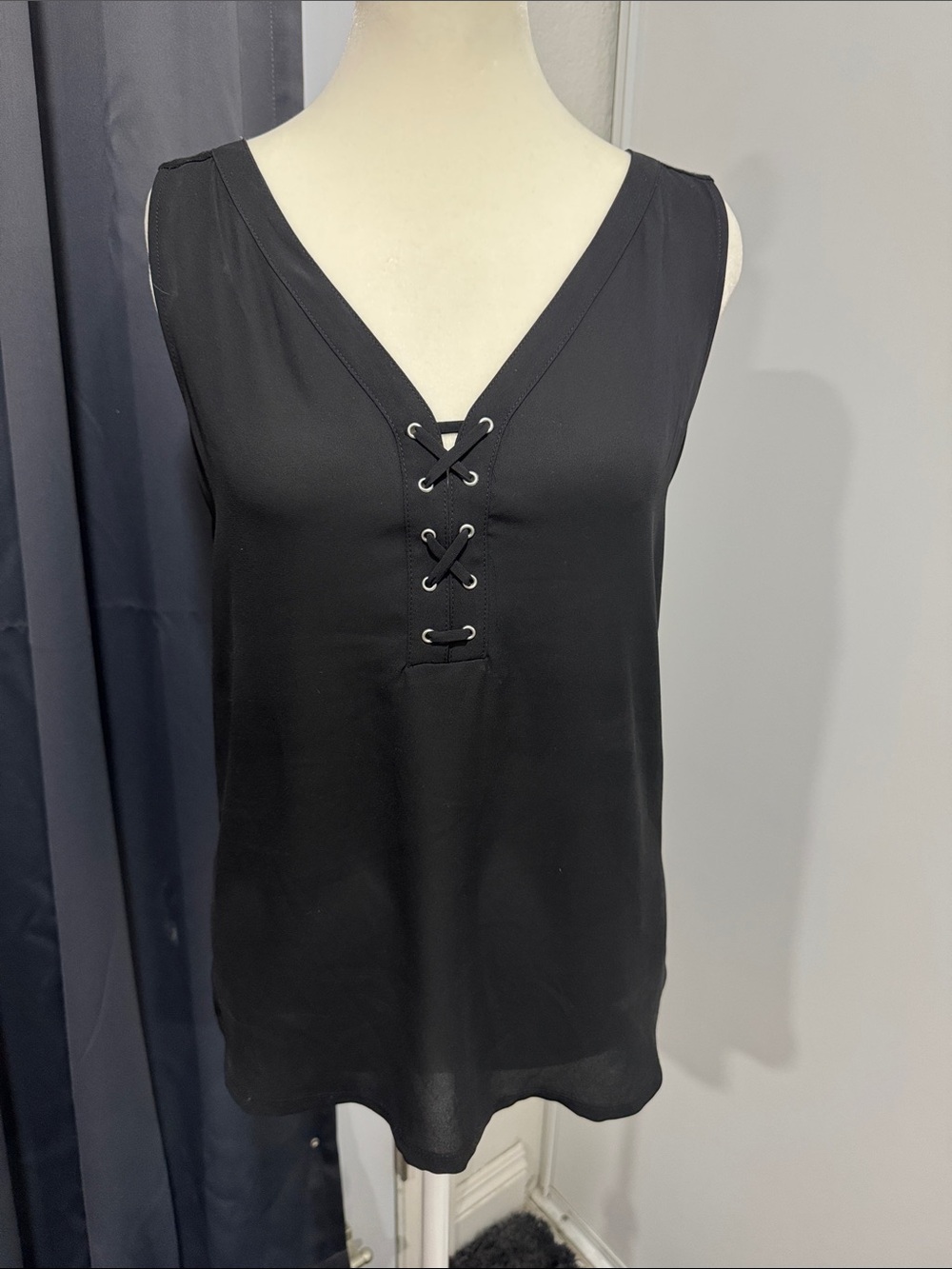 Express Black Lace-Up V-Neck Women's Top Casual S